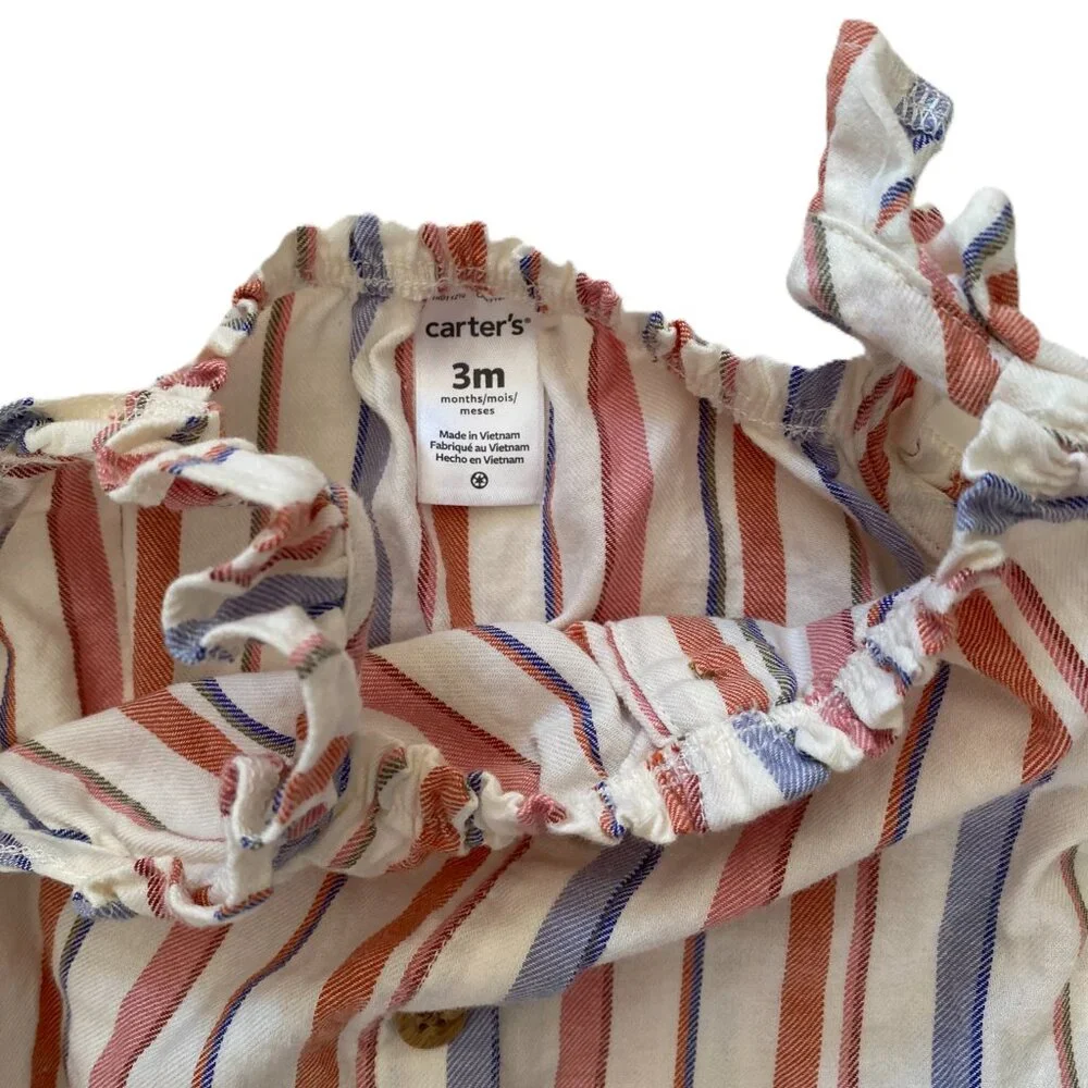Carter’s Soft Striped Summer Romper 3M Flutter Sleeve Button Front